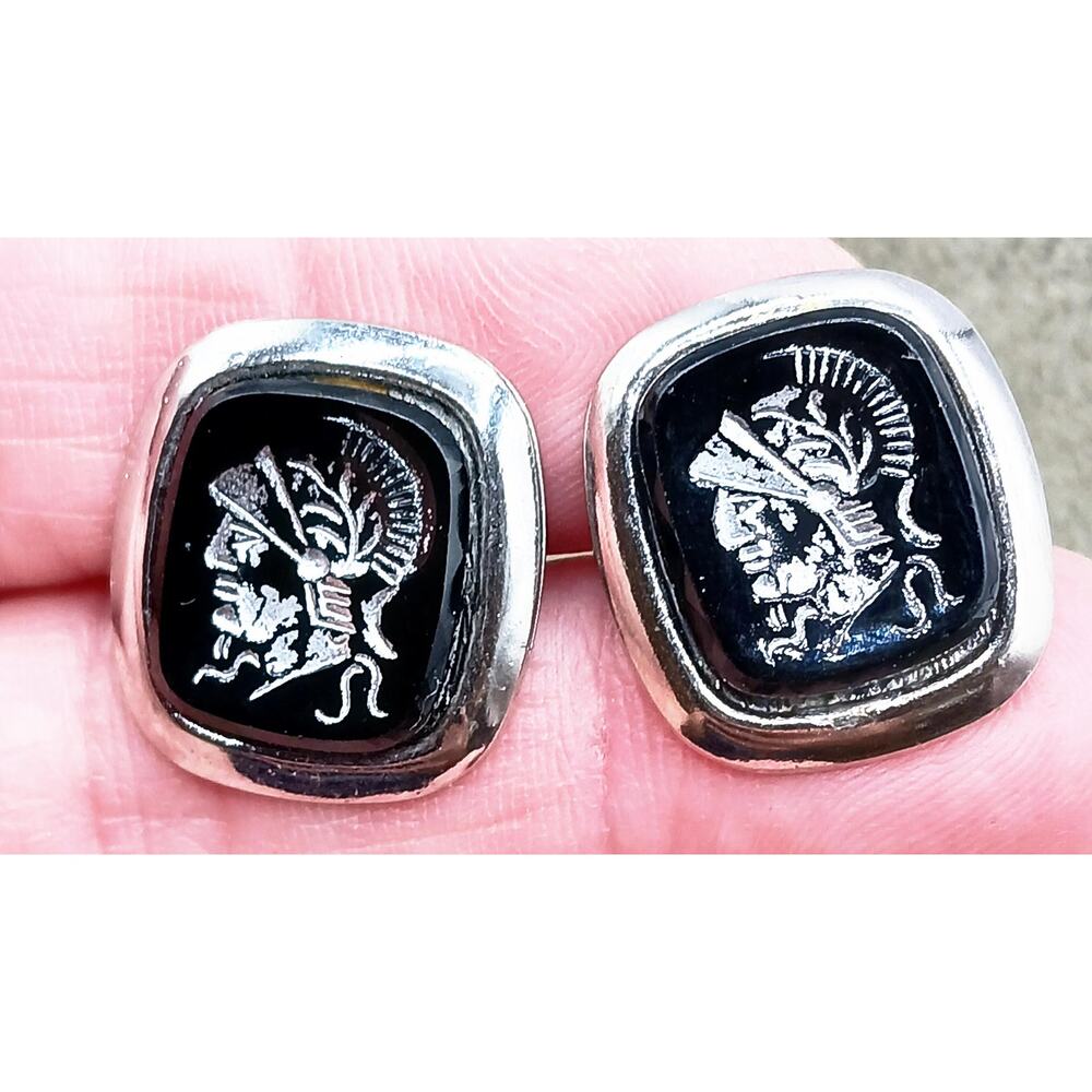 Vintage Black Glass Spartan Cufflinks-Patent Pend.